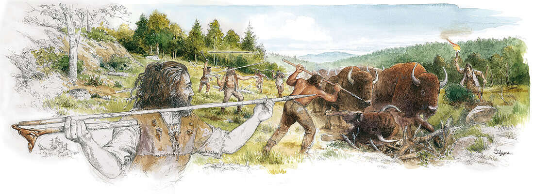 Magdalenian hunters, illustration