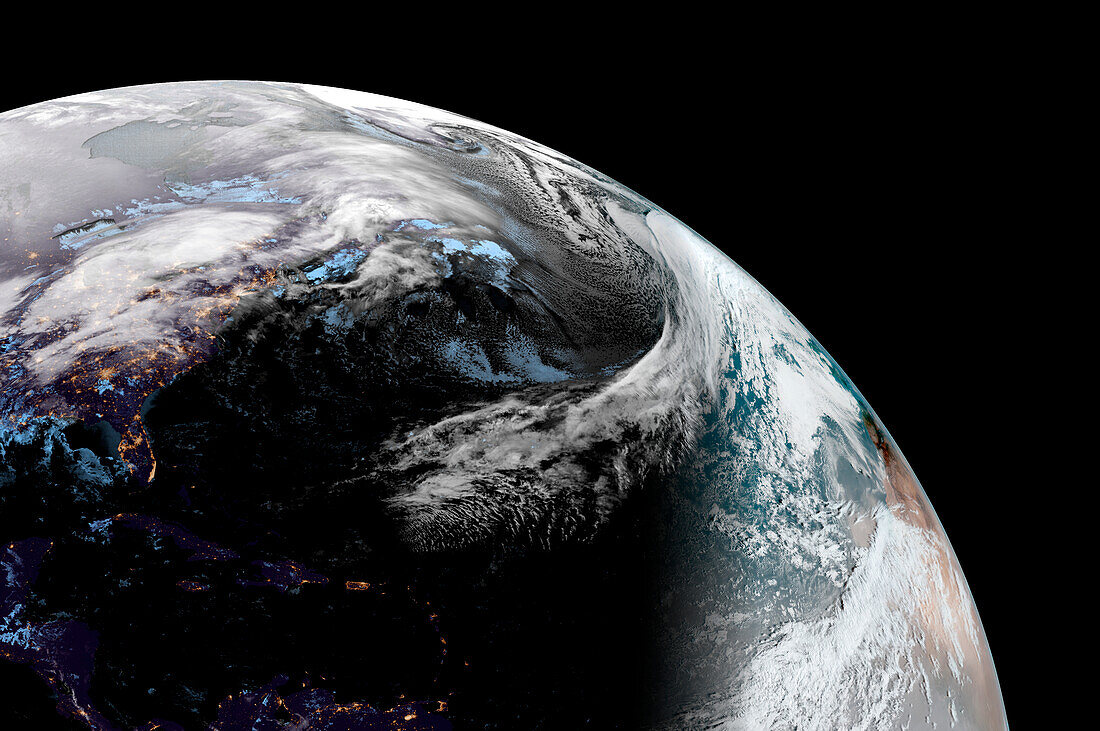 Storm Eunice approaching UK, satellite image