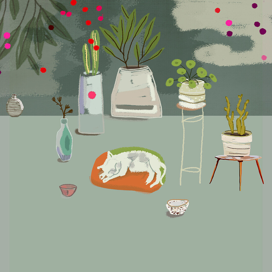 Sleeping house cat, illustration