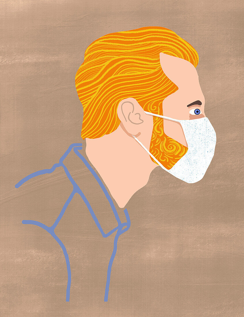 Man wearing a face mask, illustration