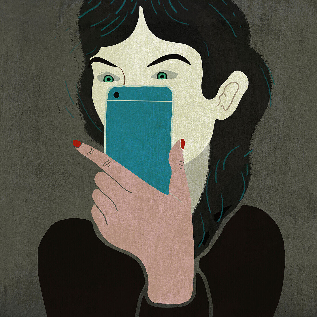 Woman using a mobile phone, illustration