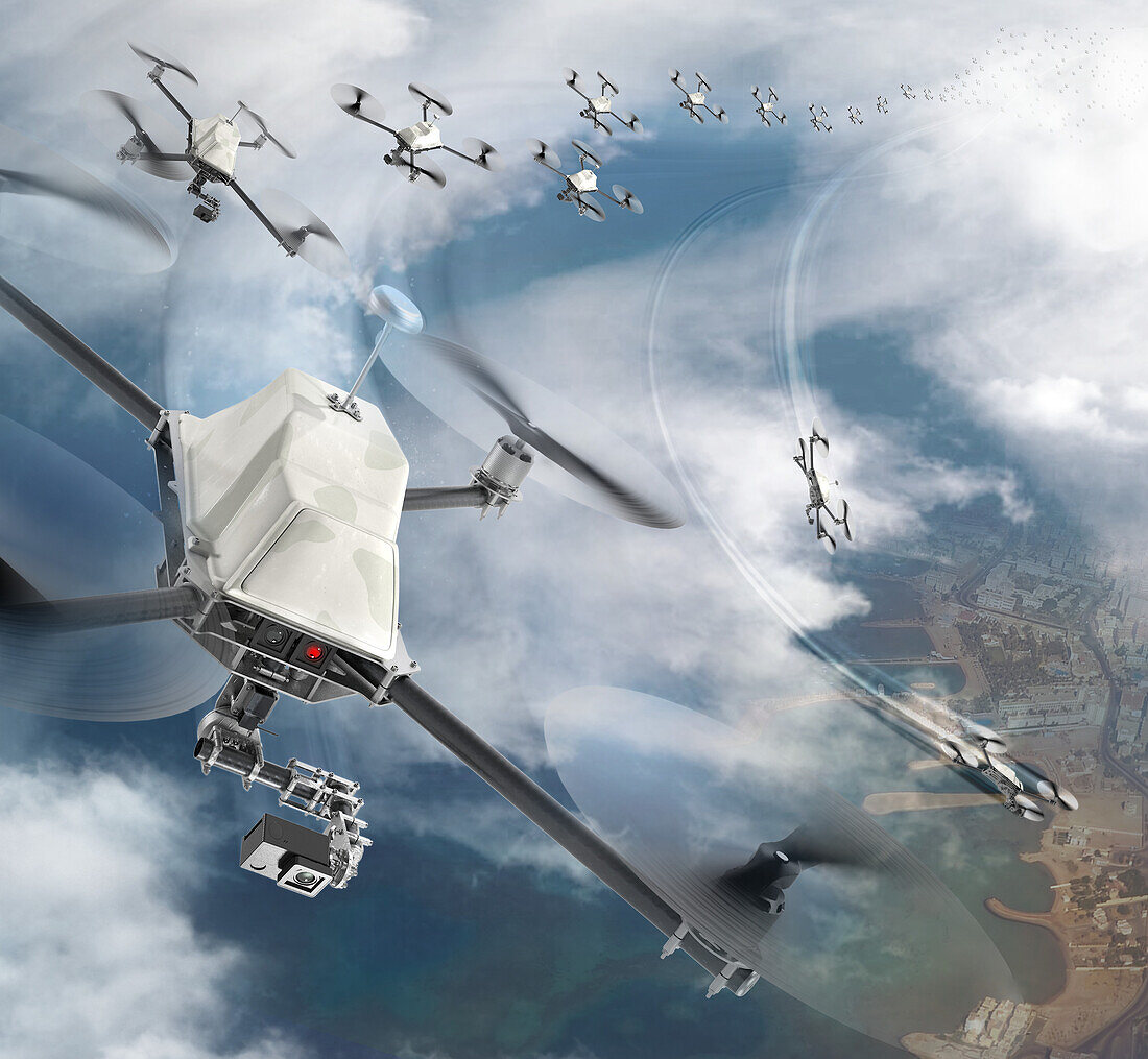 Military drones, illustration