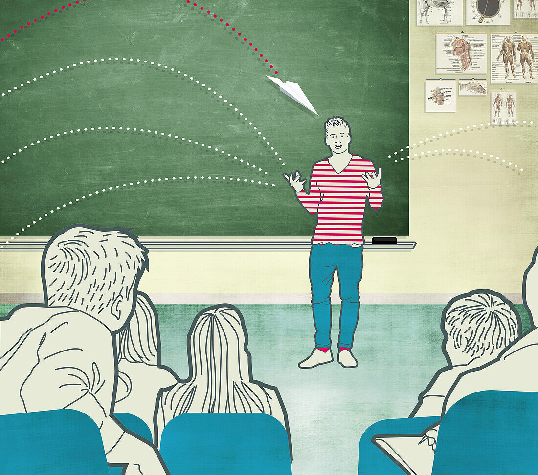 Teacher in front of an uninterested class, illustration