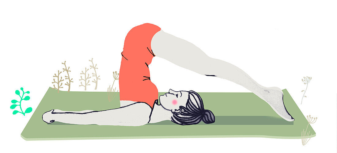 Woman in a plow yoga pose, illustration
