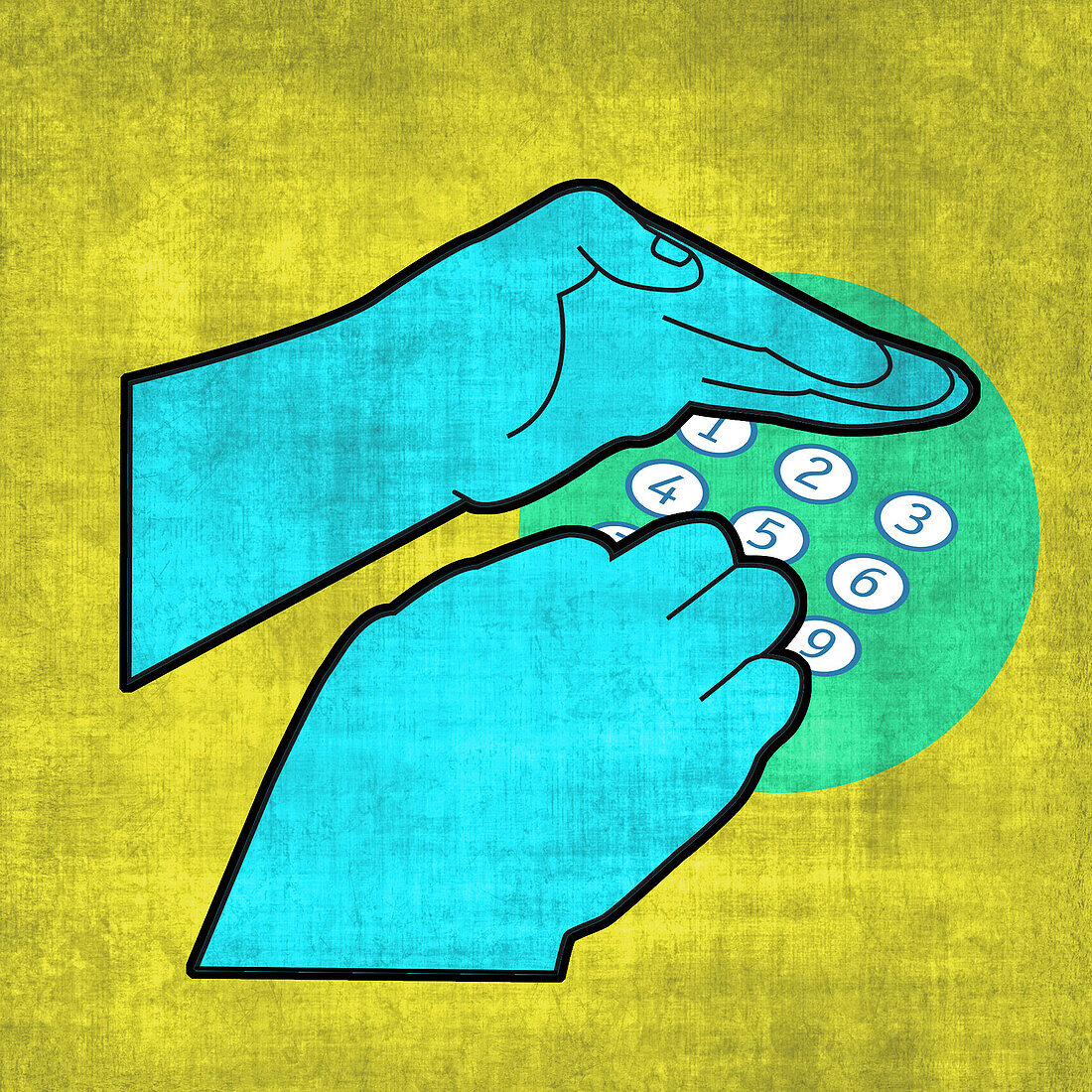Hands entering a pin code, illustration