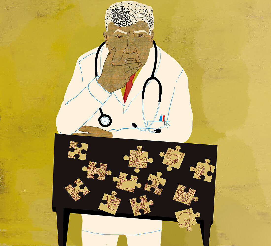 Doctor trying to solve a medical problem, illustration
