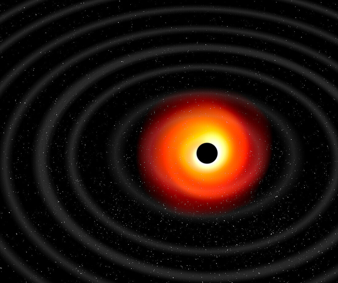 Gravitational waves from a black hole, illustration