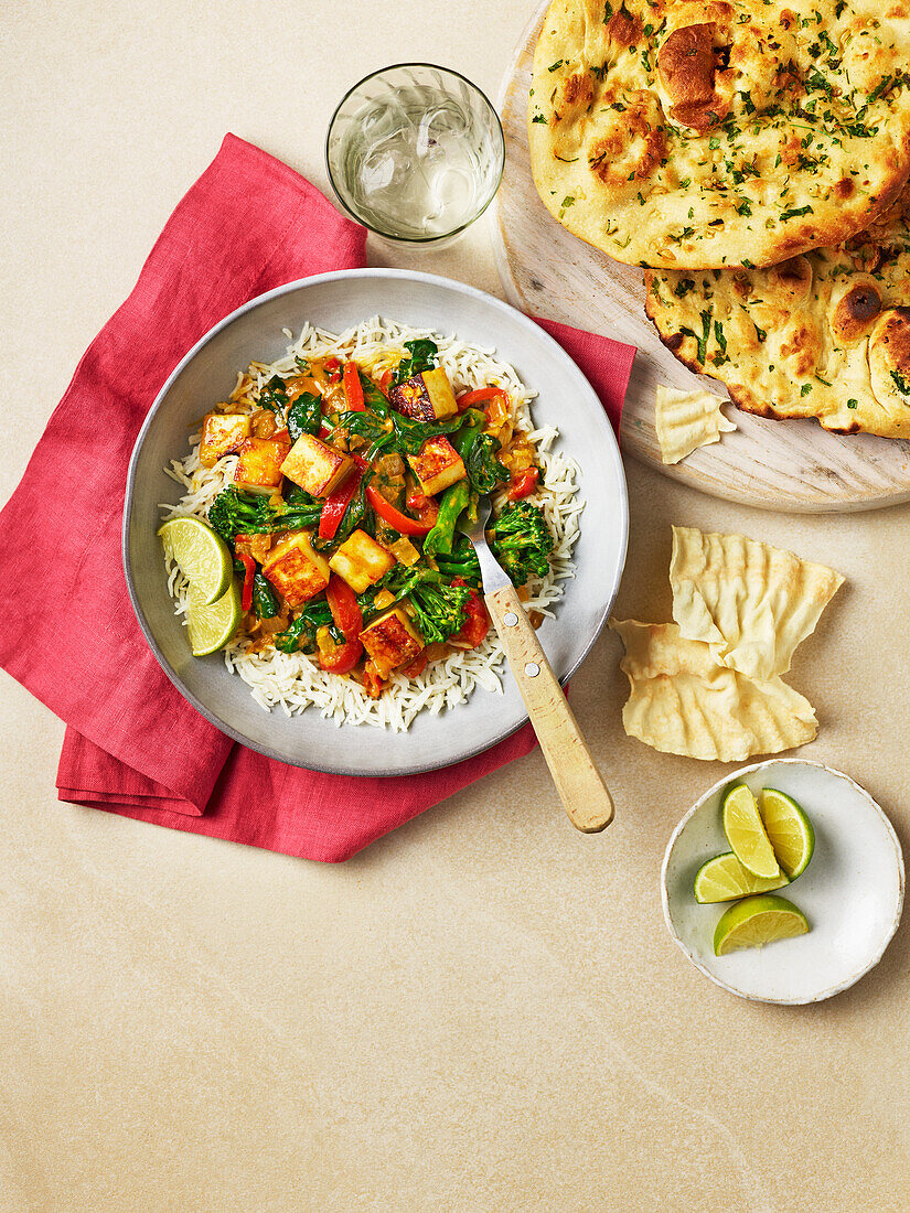 Crispy paneer, spinach and coconut curry