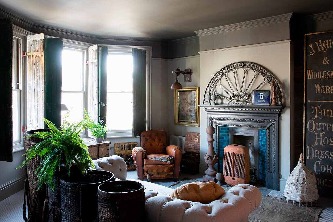 Masculine living room with vintage furniture