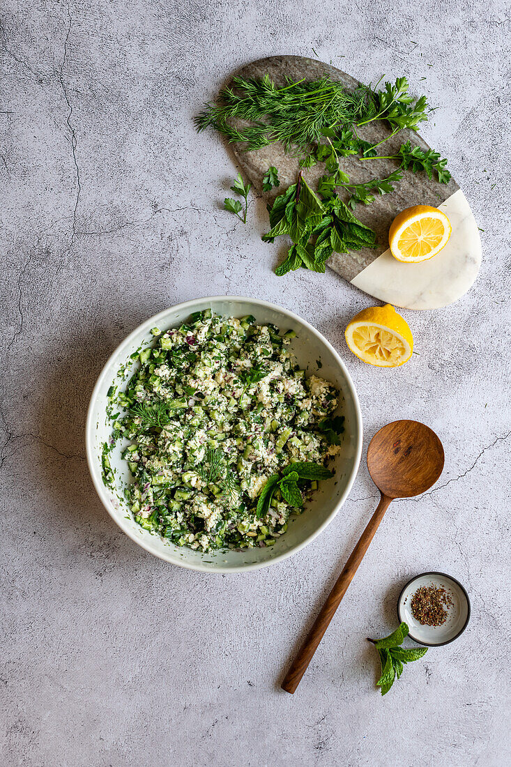 Egyptian Feta Salad with Mint, Dill and Parsely