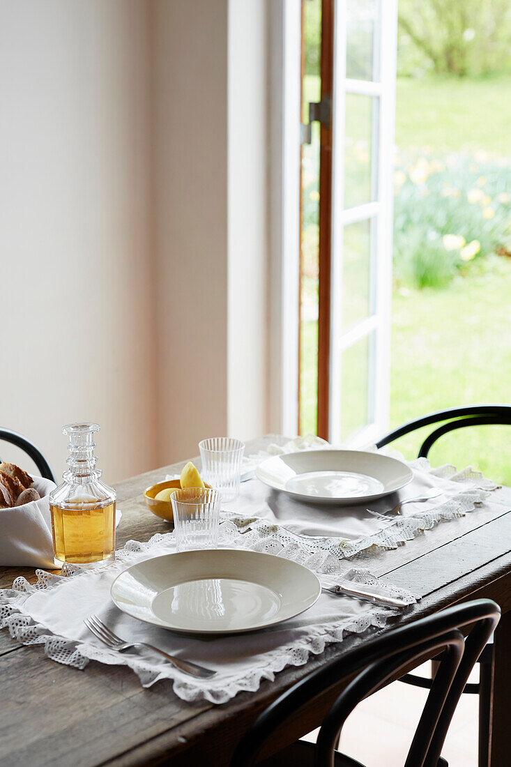 Set dining table and garden view