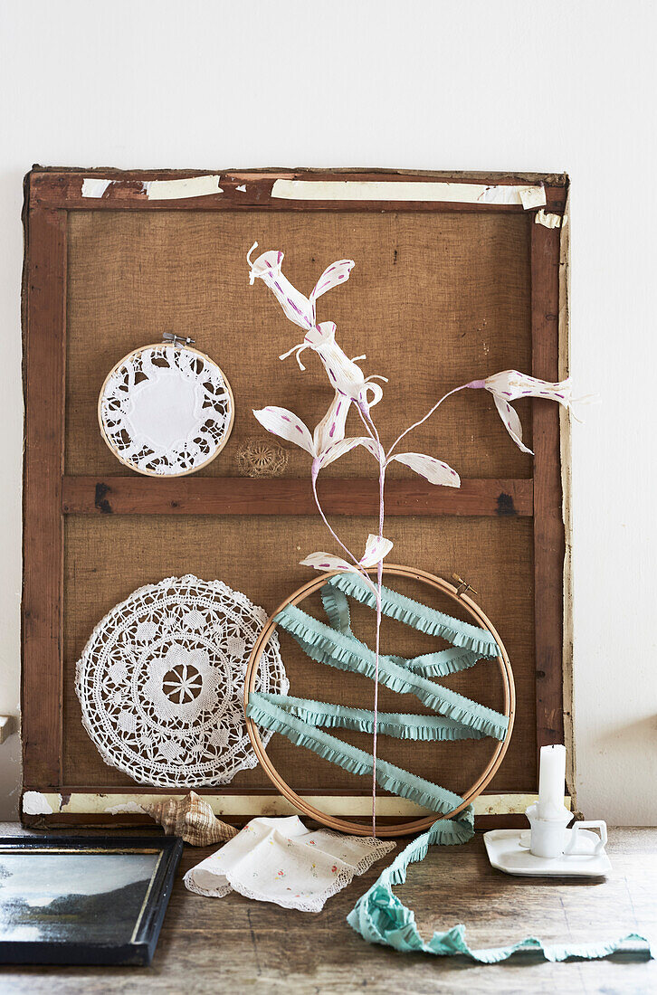 Vintage decoration with wood and lace