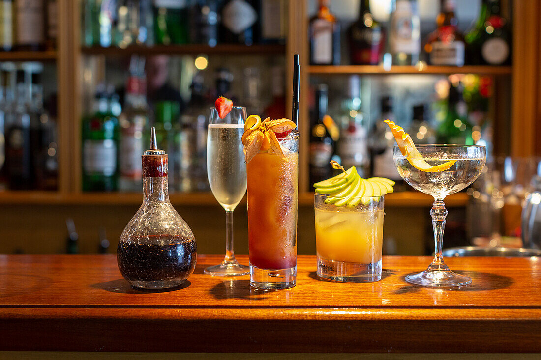 Various cocktails on a bar