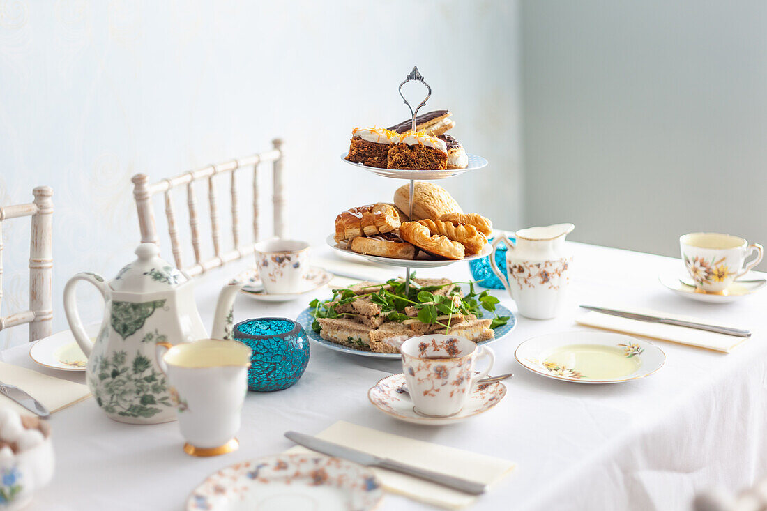 Afternoon Tea with cakes, scones and sandwiches