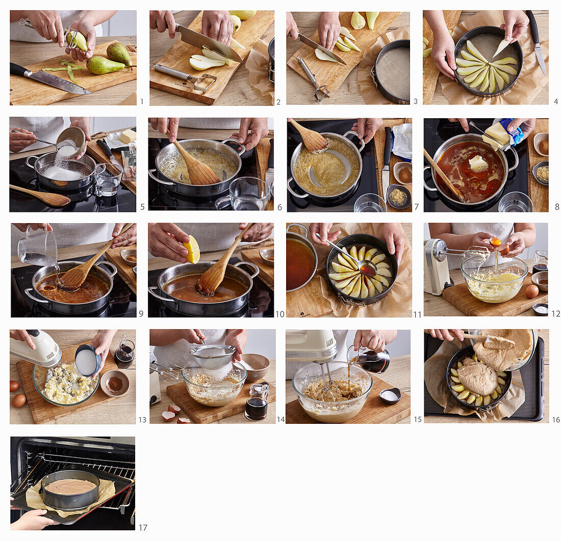 Upside-down pear cake with black beer - step by step