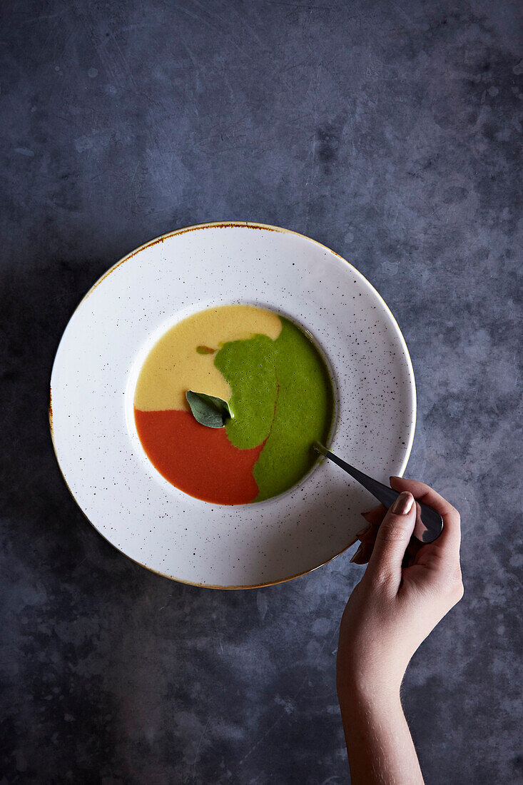 Dreifarbige Suppe