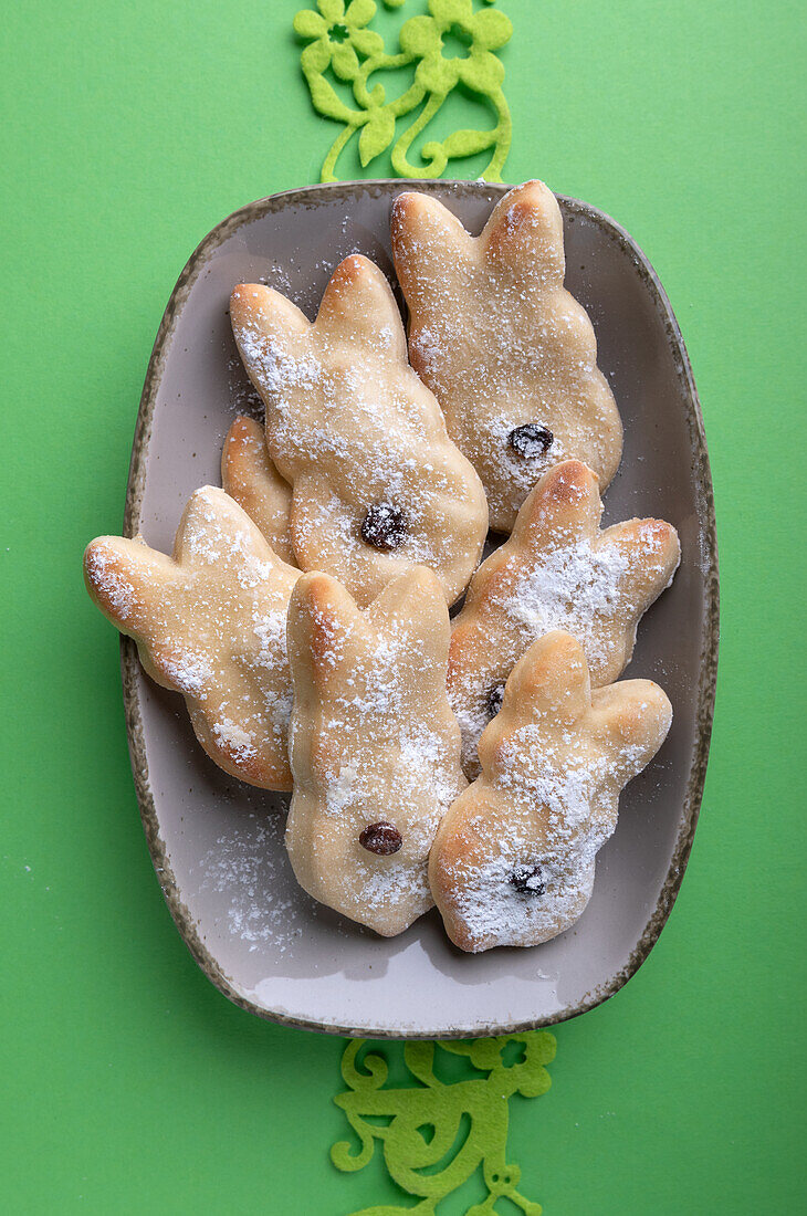 Vegan yeast pastry in the shape of a bunny for Easter