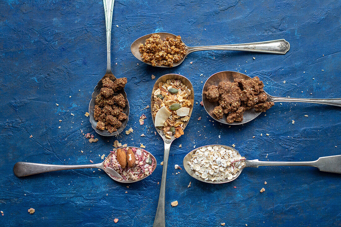 Cereals on vintage spoons
