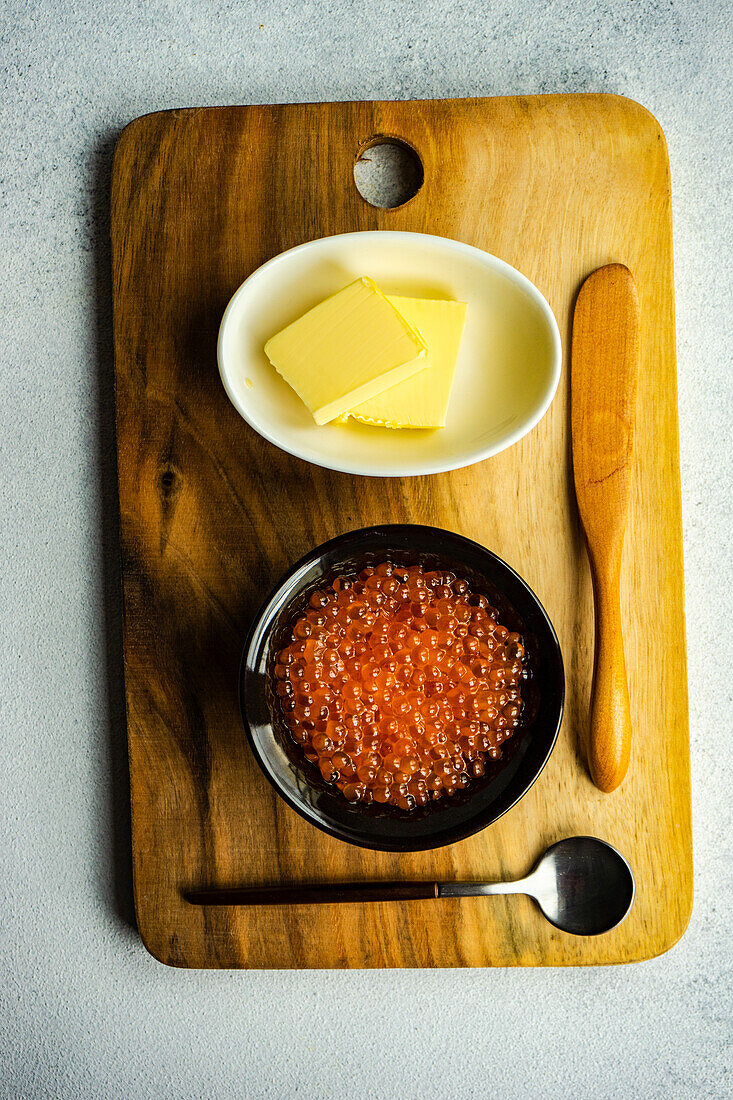 Red fresh trout fish caviar served in a bowl