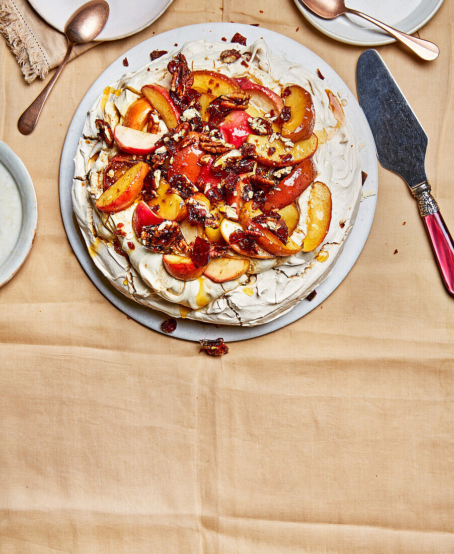 Maple, apple and pecan pavlova