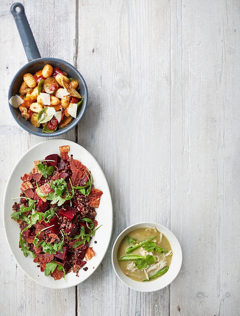 Beetroot, bacon, cranberry and grain salad