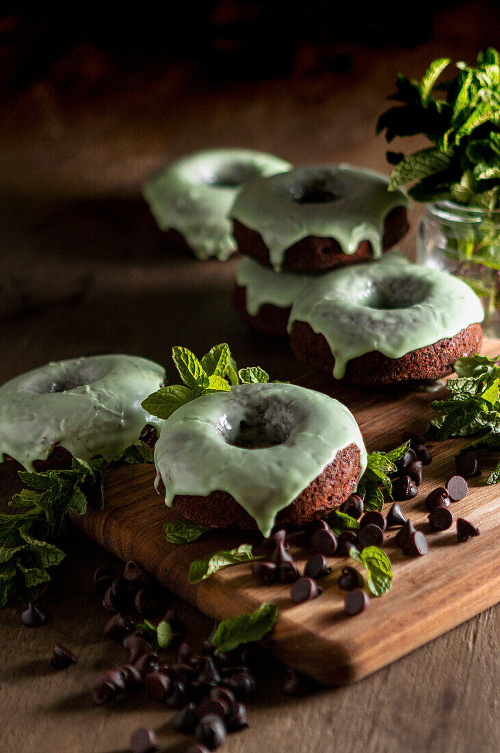 Thin Mint Donuts with a mint chocolate covering