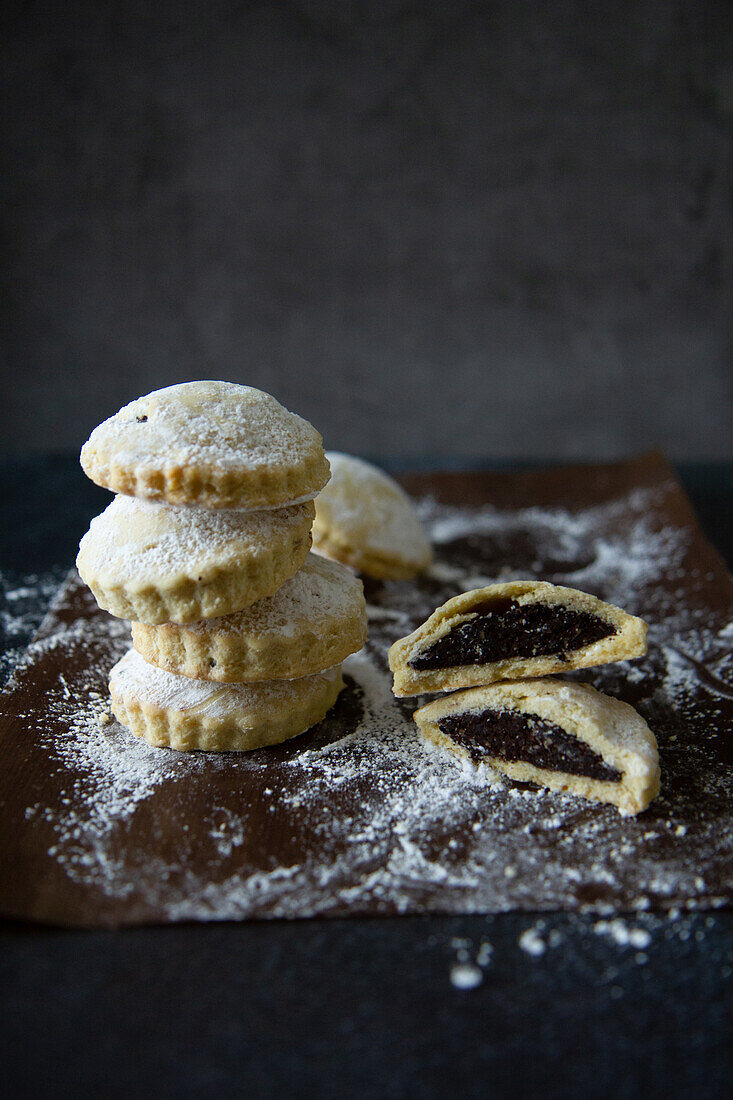 Christmas hand pies with chocolate and icing sugar