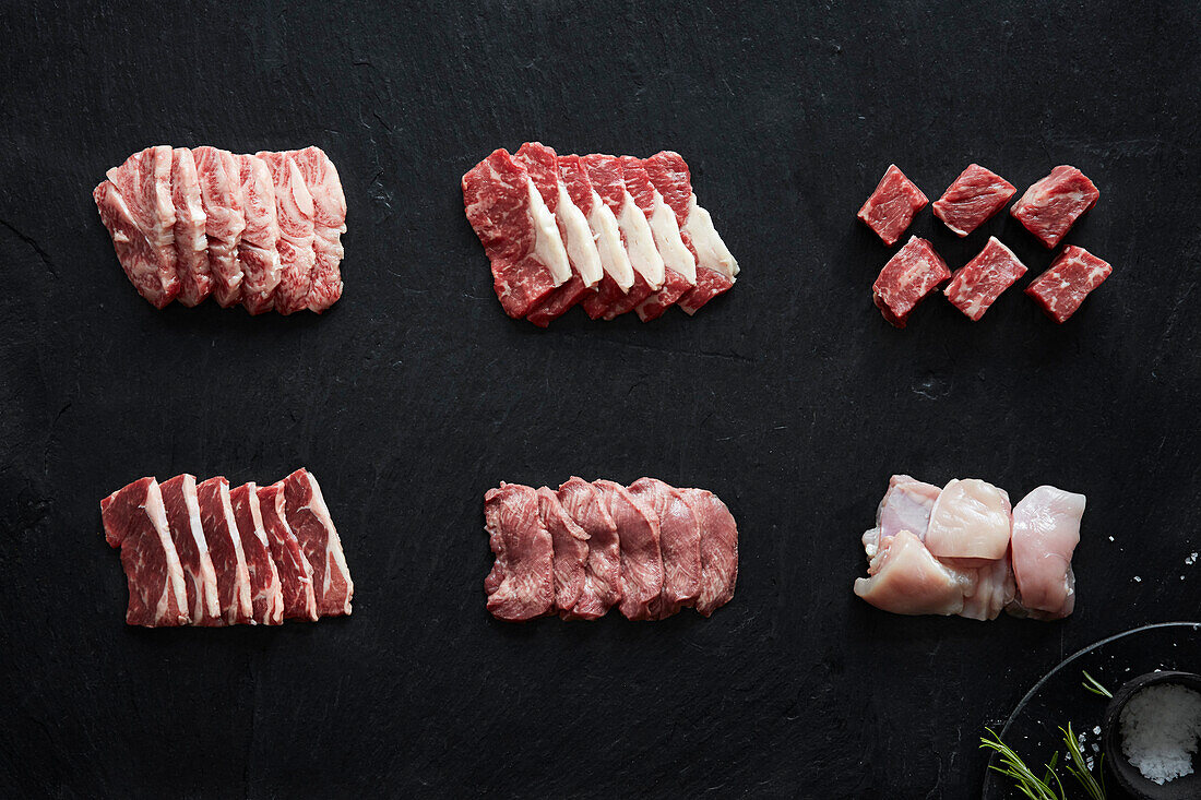 Selection of beef and chicken cuts