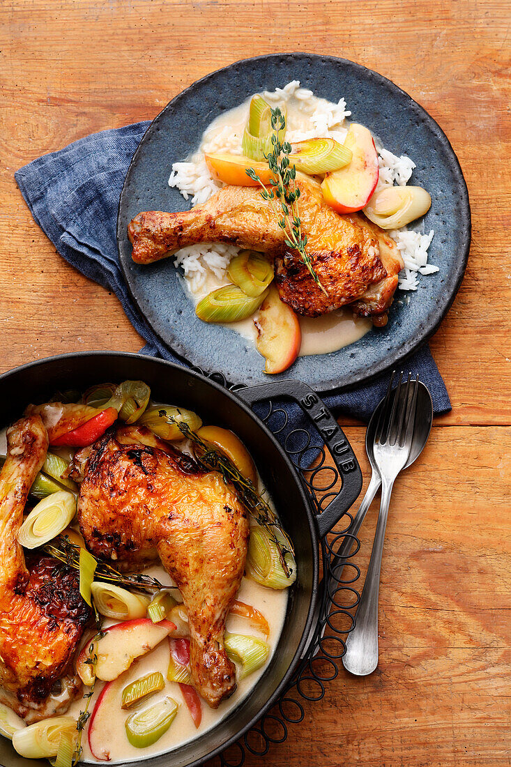 Breton chicken with apples and leeks