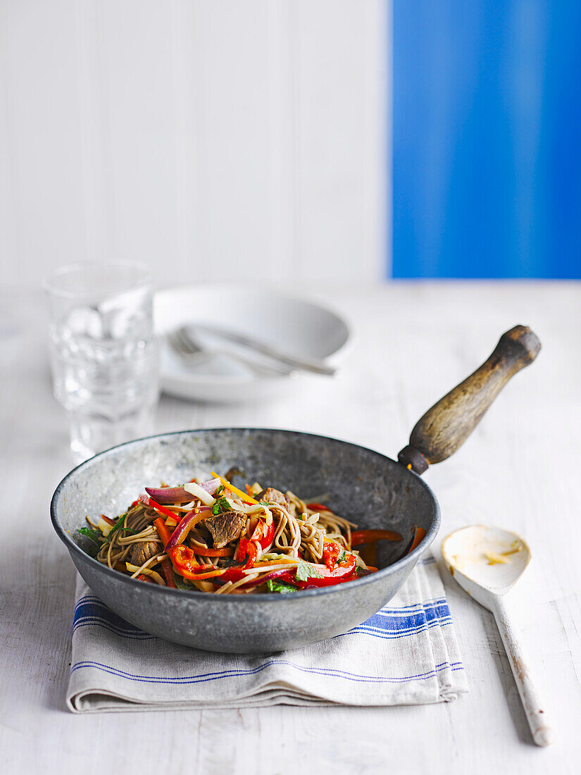 Lamb with buckwheat noodles and tomato dressing