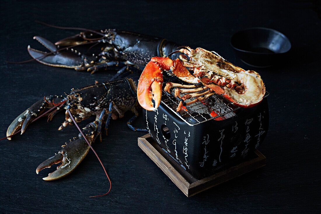 Dressed lobster on a japanese barbecue