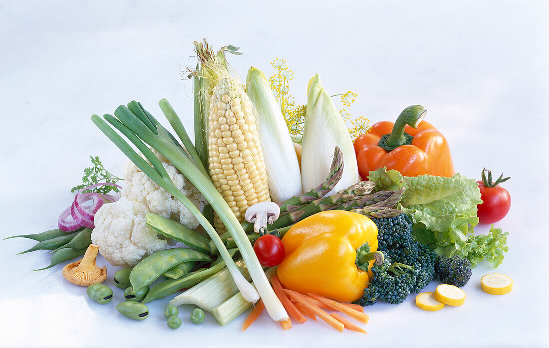 Different kinds of vegetables on a light background