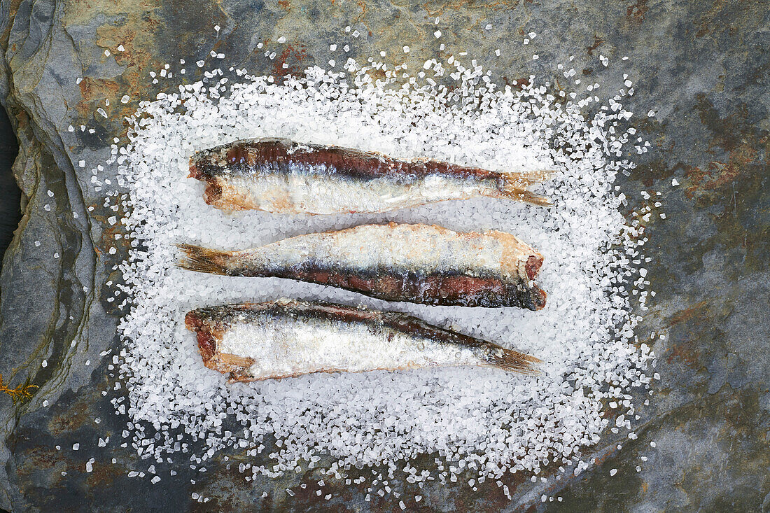 Cured anchovies with salt