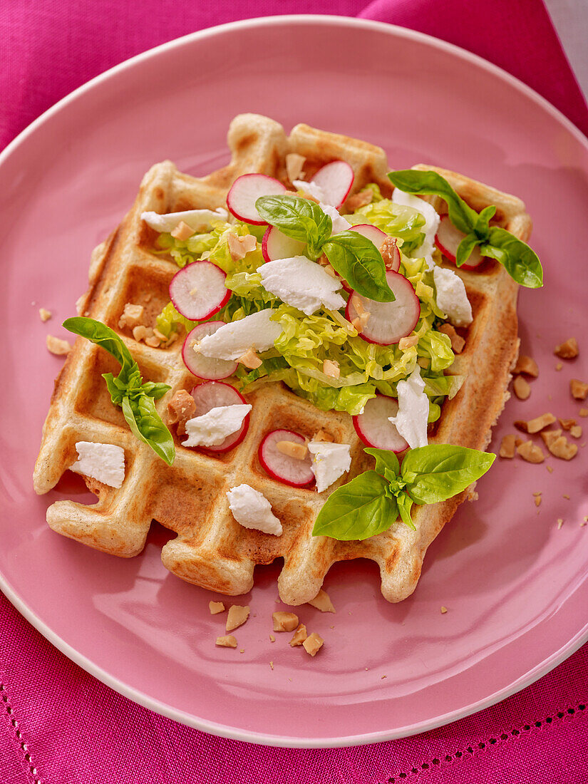 Waffle with radish and goat cheese