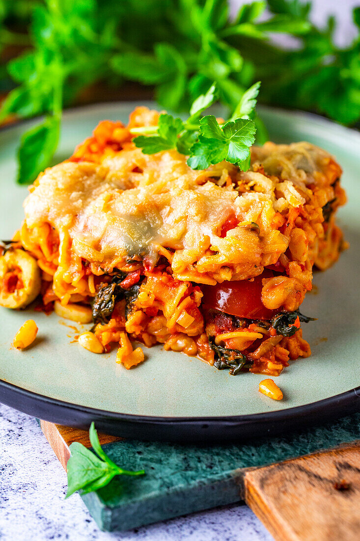 Vegan lentil noodle casserole