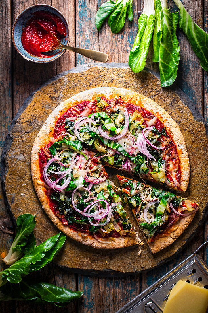 Chard pizza with mountain cheese