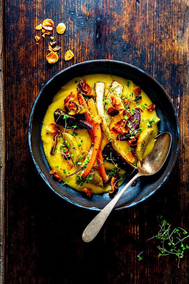 Oven vegetables with parsnips and polenta cream