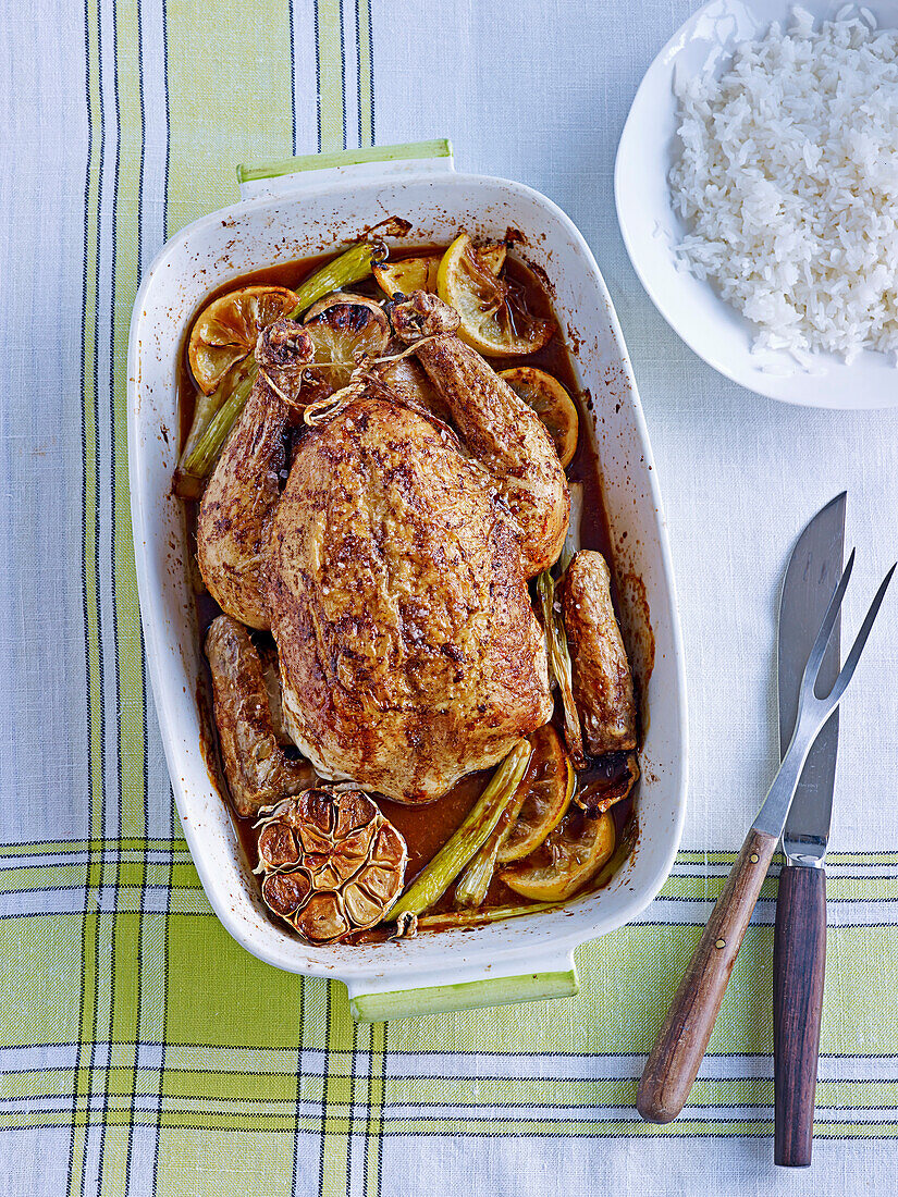 Five-spice, soy and lemon roast chicken