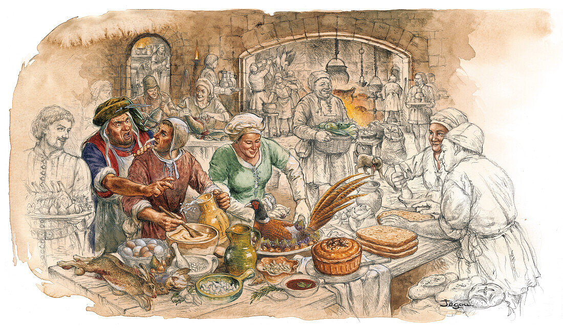 Kitchens of a castle, illustration