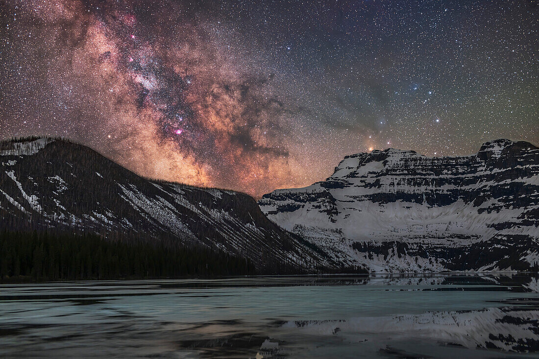 Milky Way over icy lake