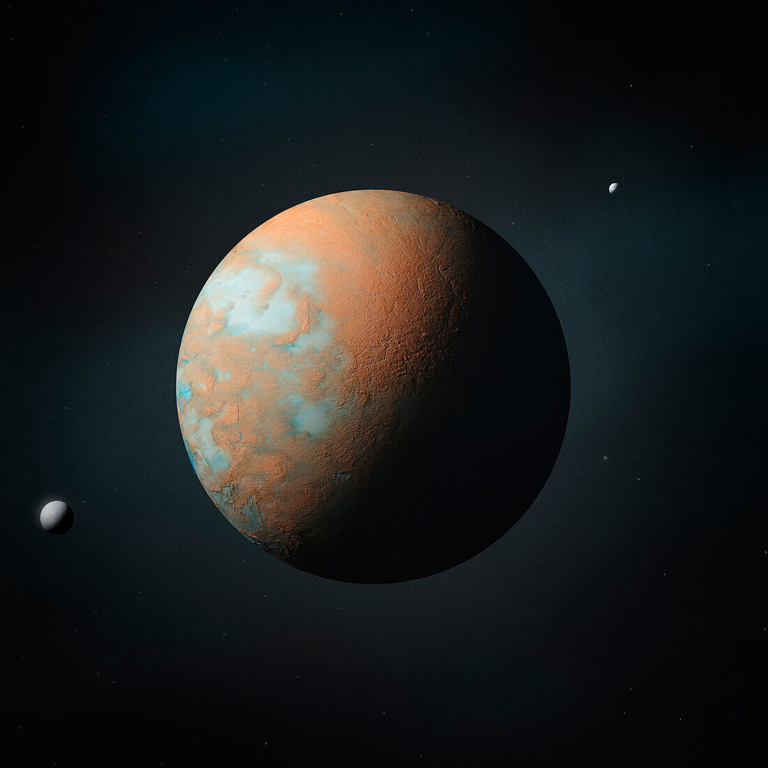 Earth-like exoplanet with moons, composite image