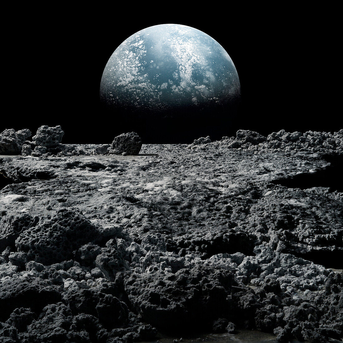 Waterworld exoplanet seen from moon, composite image