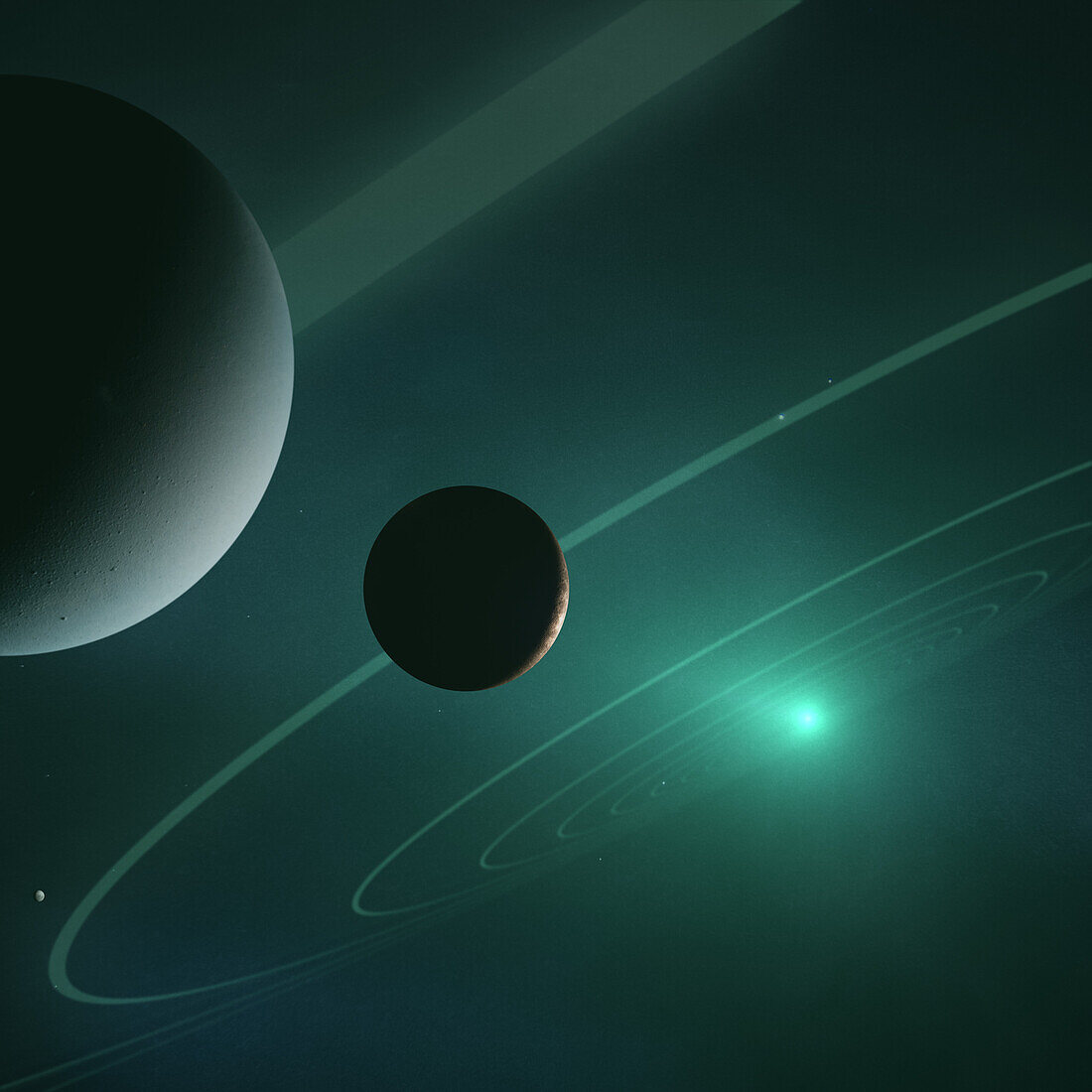 Exoplanets in orbital system, composite image