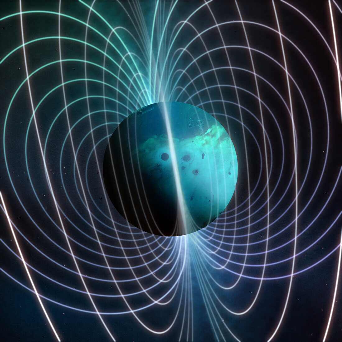 Mini-Neptune with magnetic field lines, composite image