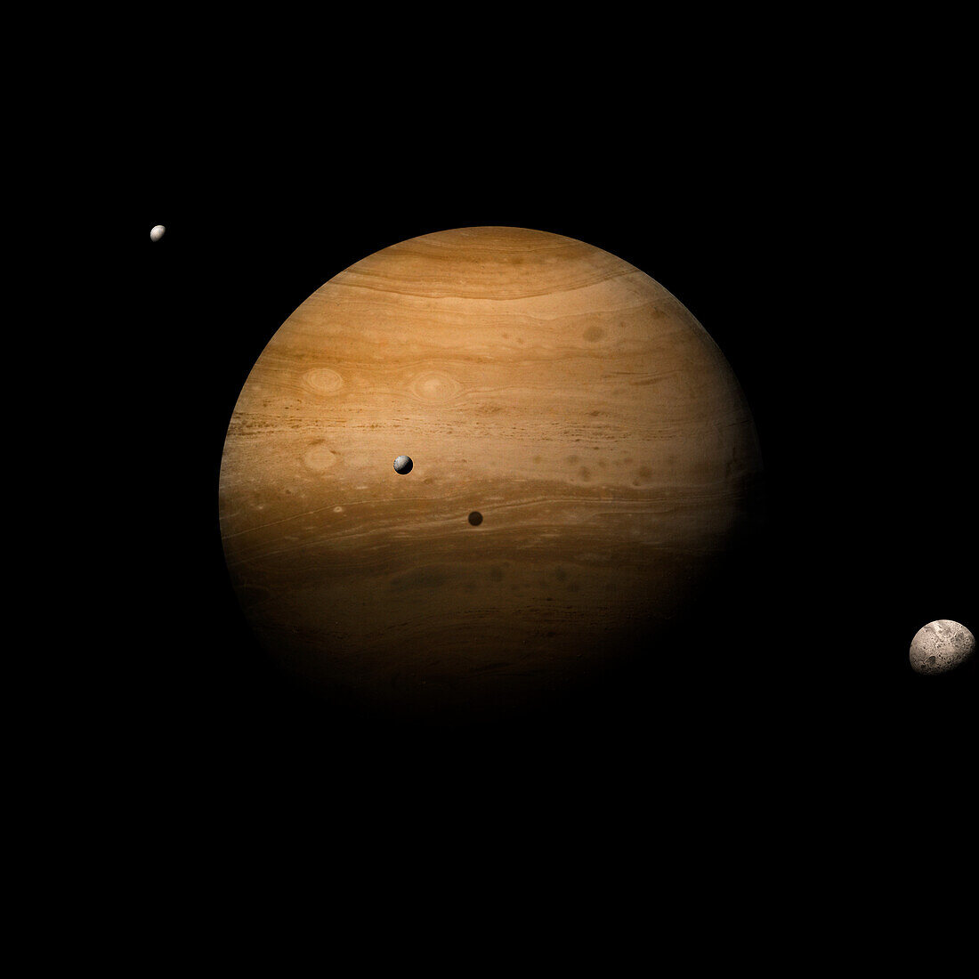 Gas giant exoplanet with three moons, composite image