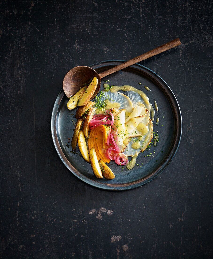 Celeriac salad with crispy potatoes