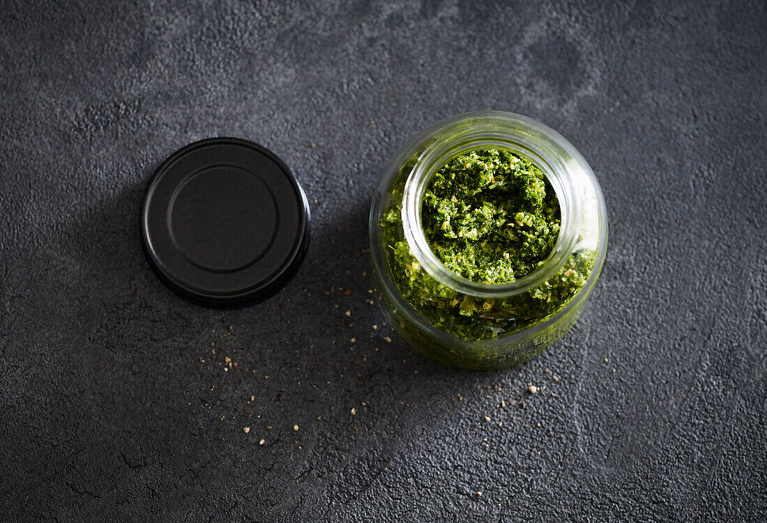 Pesto made from carrot greens