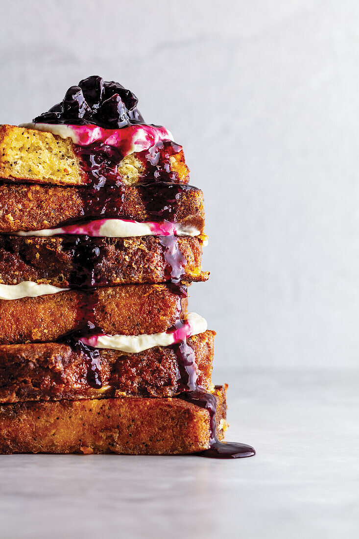 Lemon and poppy seed french toast with boozy compote
