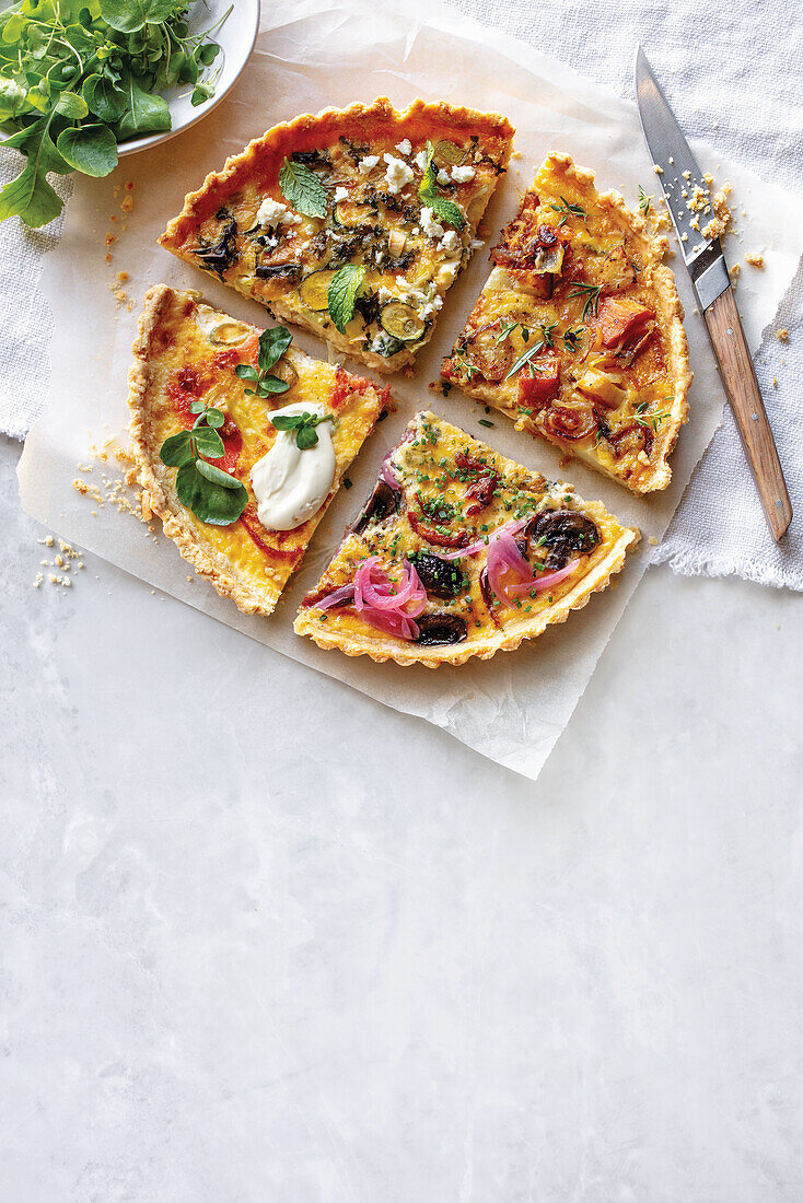 Quiche with four different toppings