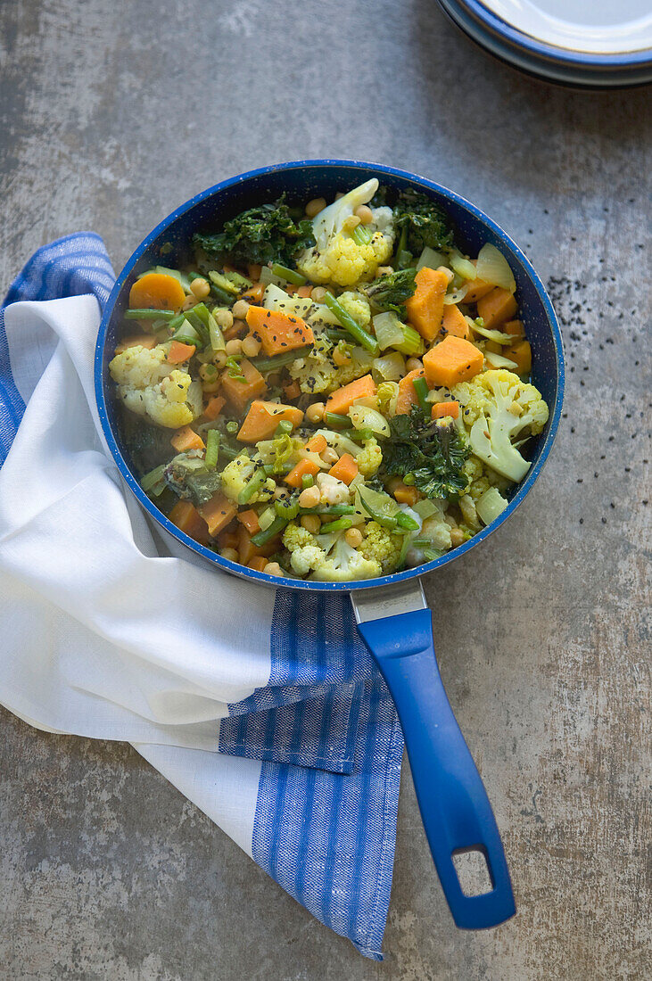Vegetable curry in a pan